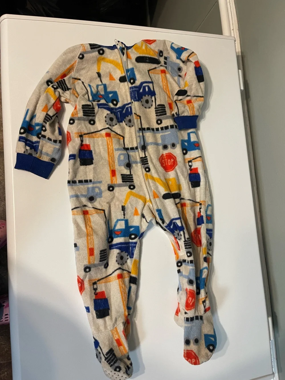 Cozy Cream Construction Print Fleece One-Piece Pajamas